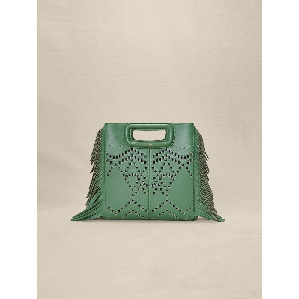 NWT $385 Maje M Perforated Fringed Leather Bag Verde Green Crossbody Handbag